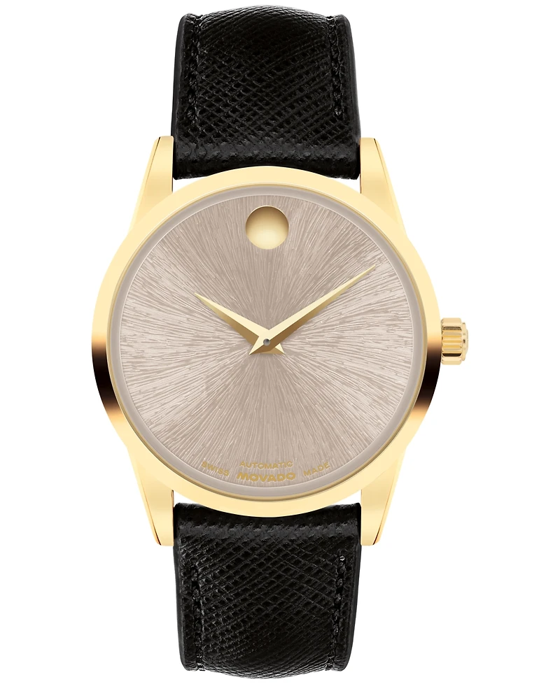 Movado Women's Museum Classic Swiss Automatic Black Leather Watch, 33mm
