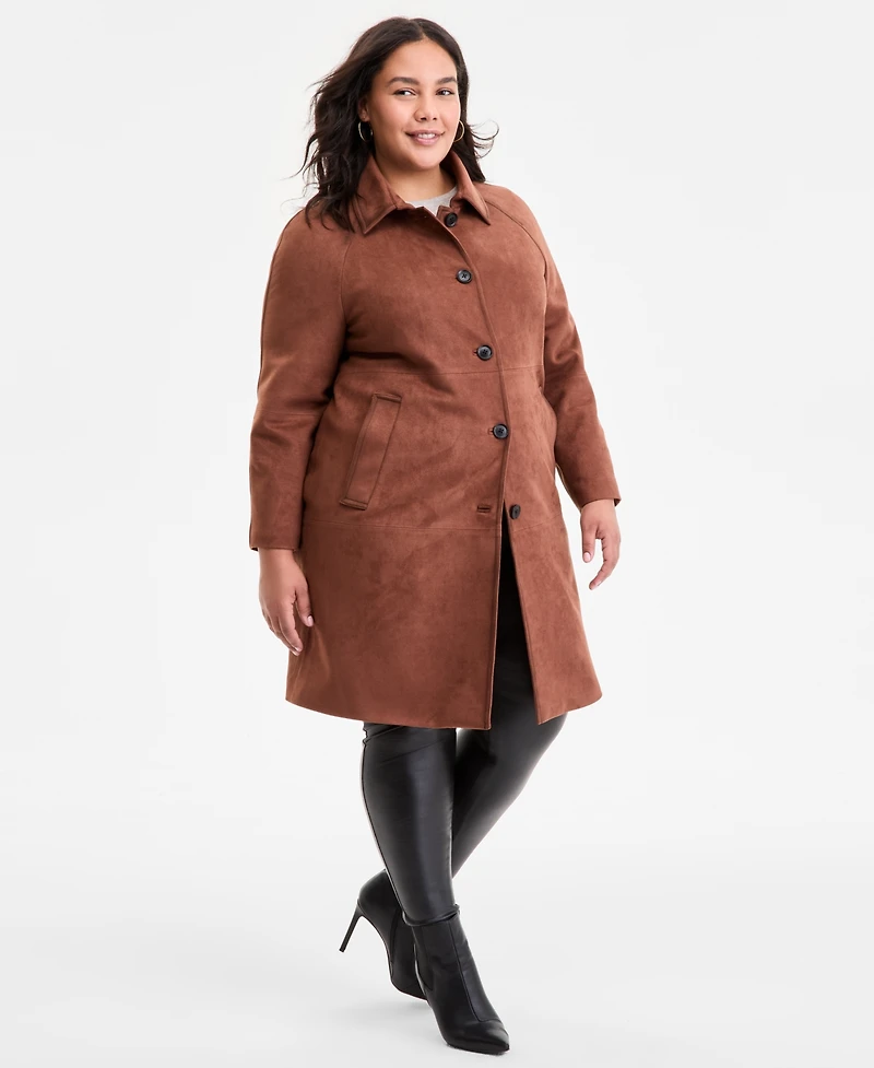 Bcbgmaxazria Plus Button-Front Faux-Suede Jacket