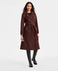 Bcbgmaxazria Women's Double Breasted Faux Suede Belted Trench Coat