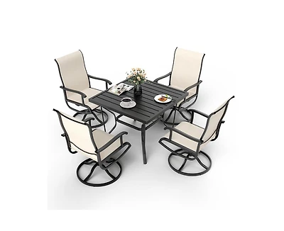 Beige 5-Piece Patio Dining Set with 4 Textilene Swivel Chairs