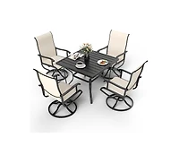 Beige 5-Piece Patio Dining Set with 4 Textilene Swivel Chairs