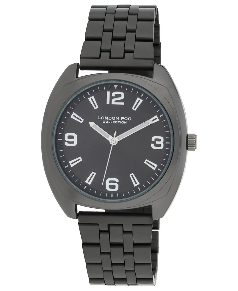 London Fog Unisex Keltic Cushion Case Black Link Alloy Watch, 38mm
