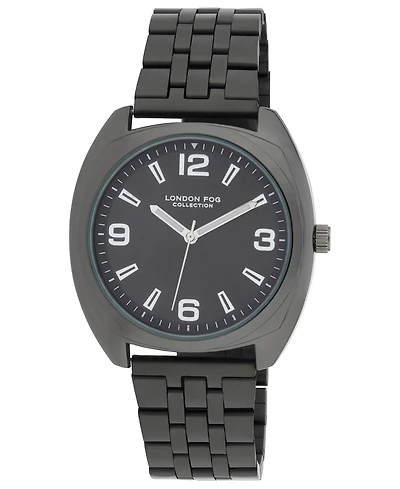 London Fog Unisex Keltic Cushion Case Black Link Alloy Watch, 38mm