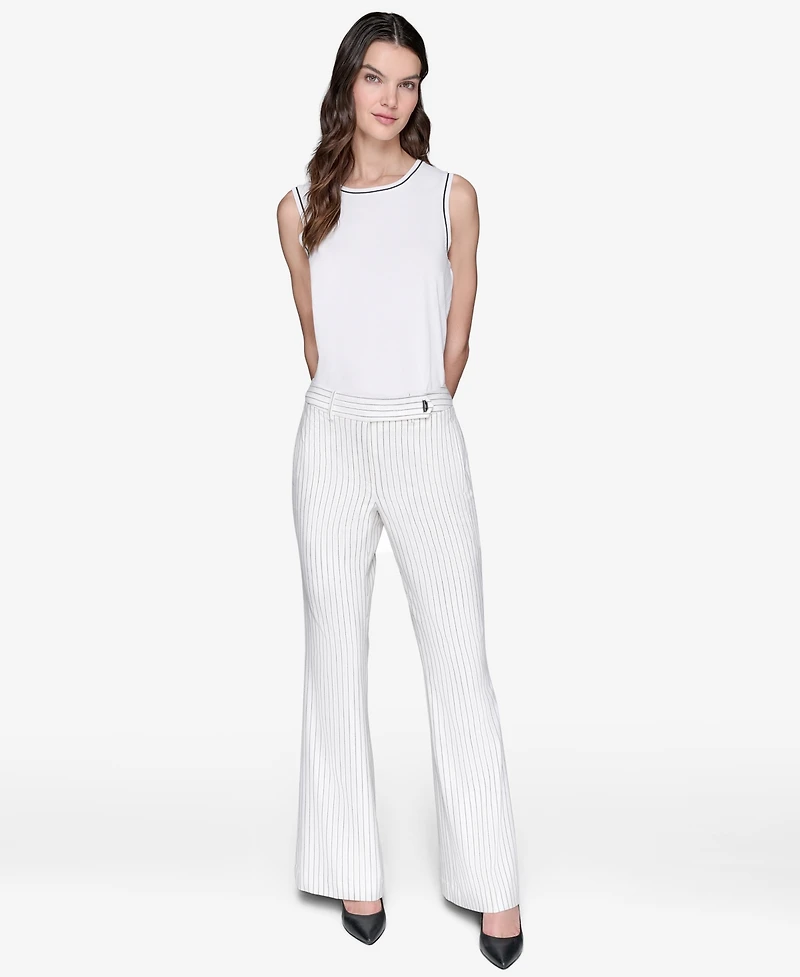 Karl Lagerfeld Paris Women's Pinstripe Full Wide- Leg Pants