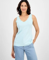 Style & Co Women's Lace-Trim Cotton Tank Top, Exclusively at Macy's