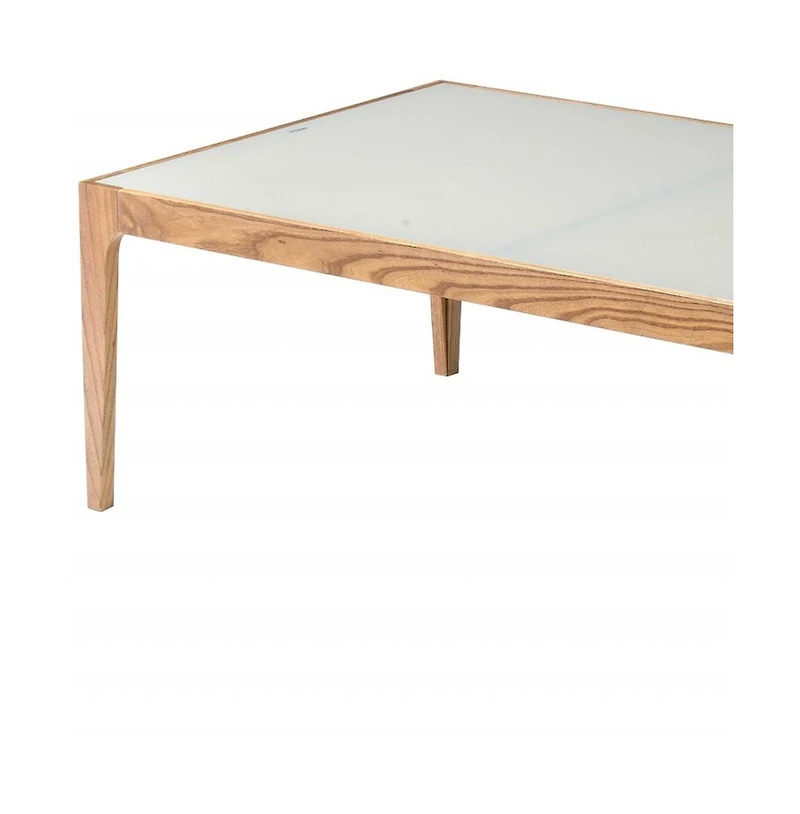 Contemporary Solid Wood Coffee Table with Frosted Glass Surface