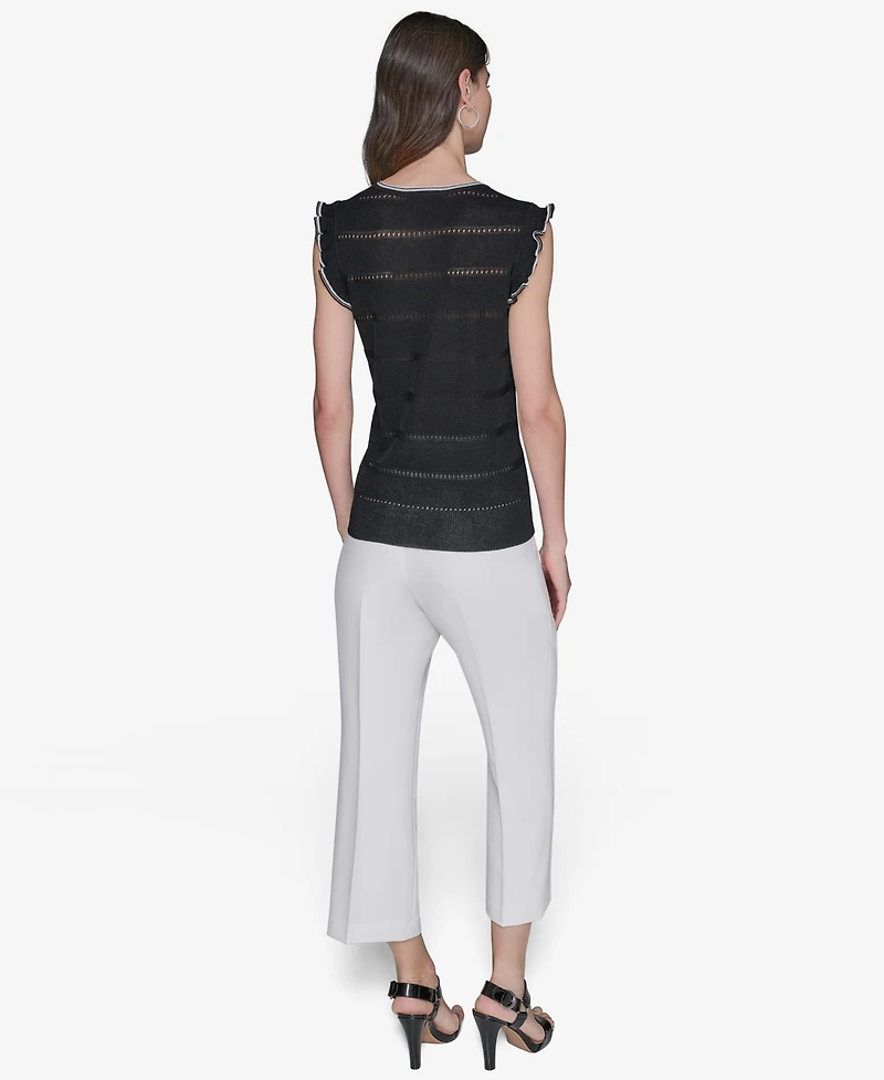 Karl Lagerfeld Paris Women's Pointelle Knit Sleeveless Top