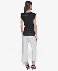 Karl Lagerfeld Paris Women's Pointelle Knit Sleeveless Top