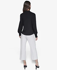 Karl Lagerfeld Paris Women's Blouson-Sleeve Button-Front Blouse