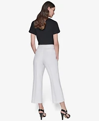 Karl Lagerfeld Paris Women's Cropped Wide-Leg Mid-Rise Pants