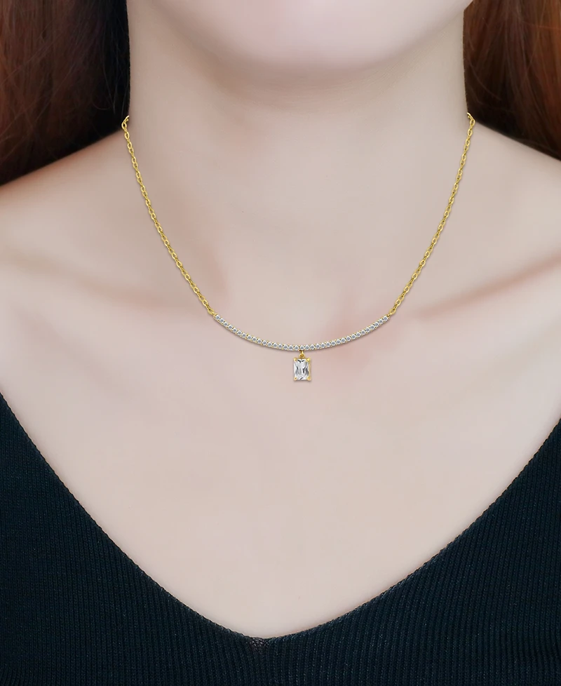 Giani Bernini Cubic Zirconia Curved Bar Baguette Pendant Necklace, 16" + 2" extender