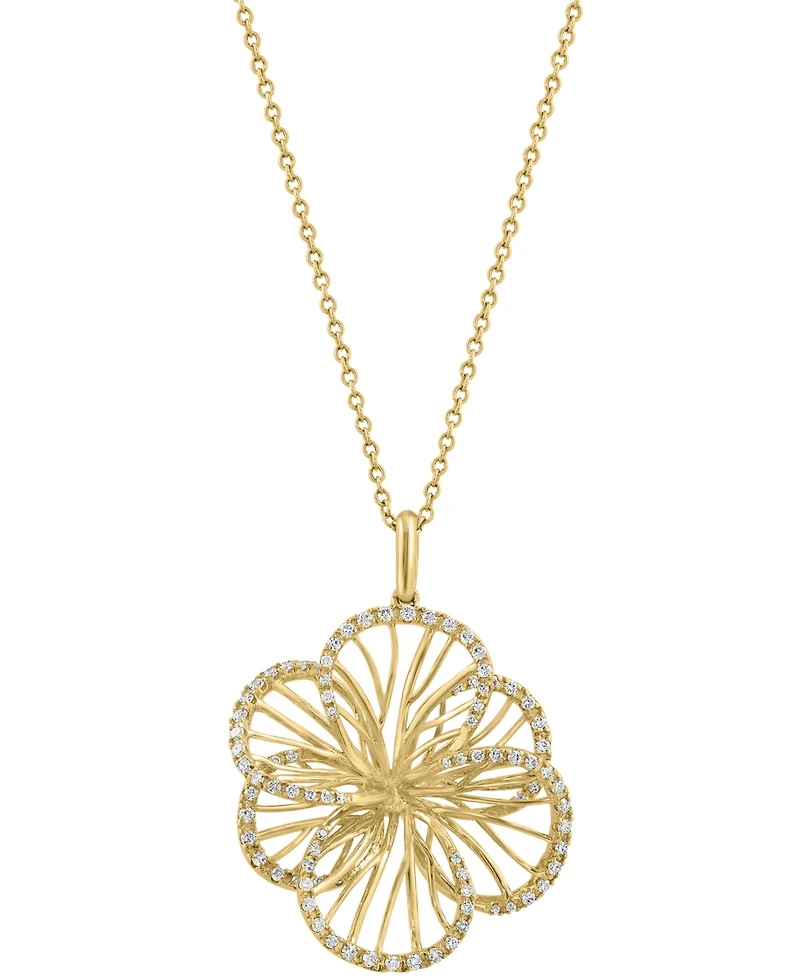 Effy Diamond Border Openwork Flower Pendant Necklace (3/8 ct. t.w.) in 14k Gold, 17" + 1" extender