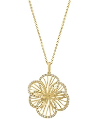 Effy Diamond Border Openwork Flower Pendant Necklace (3/8 ct. t.w.) in 14k Gold, 17" + 1" extender