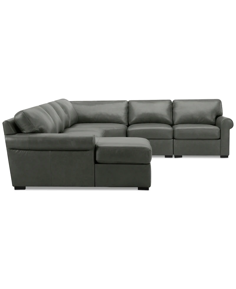 Radley Roll Arm 145" 6-Pc. Leather Wedge Corner Chaise Sectional, Exclusively at Macy's