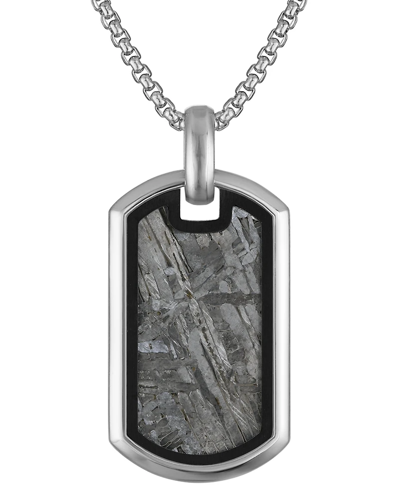 Bulova Men's Icon Meteorite Sterling Silver Dog Tag 26" Pendant Necklace