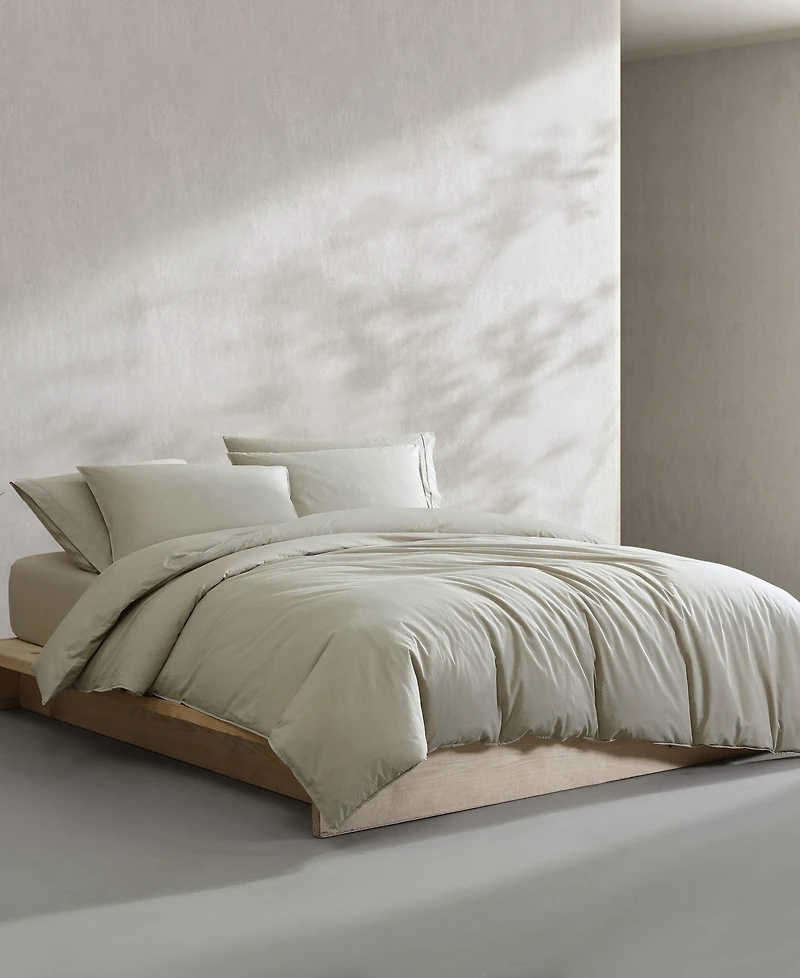 Calvin Klein Washed Percale Cotton Solid 3 Piece Comforter Set