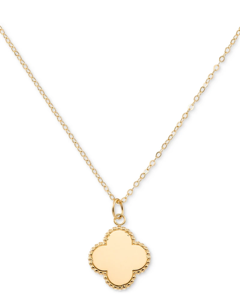 Sunbeam & Polished Reversible Bead Frame Clover 18" Pendant Necklace in 10k Gold