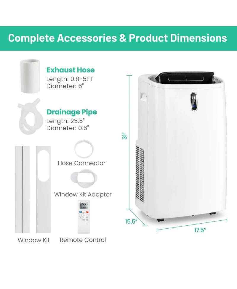 Gymax 12000 Btu Ashrae Portable Air Conditioner Controlled by WiFi Smart App & Remote