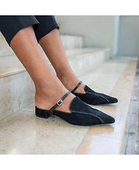 Alterre Women's Black Suede Twiggy Customizable Pointed Loafer Slides