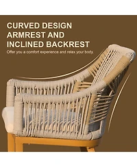 Bar Stools Set of 2 with Arm and Backrest, Outdoor Counter Height Chairs Cushion, Aluminum Tall stools-Rounded Backre
