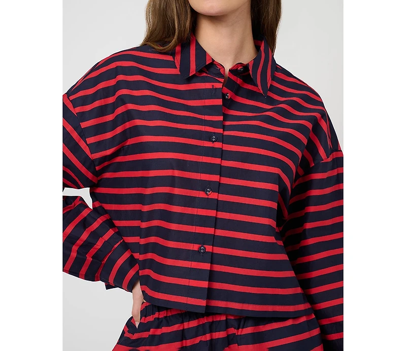 WeWoreWhat Women's Long Sleeve Crop Button Down Shirt