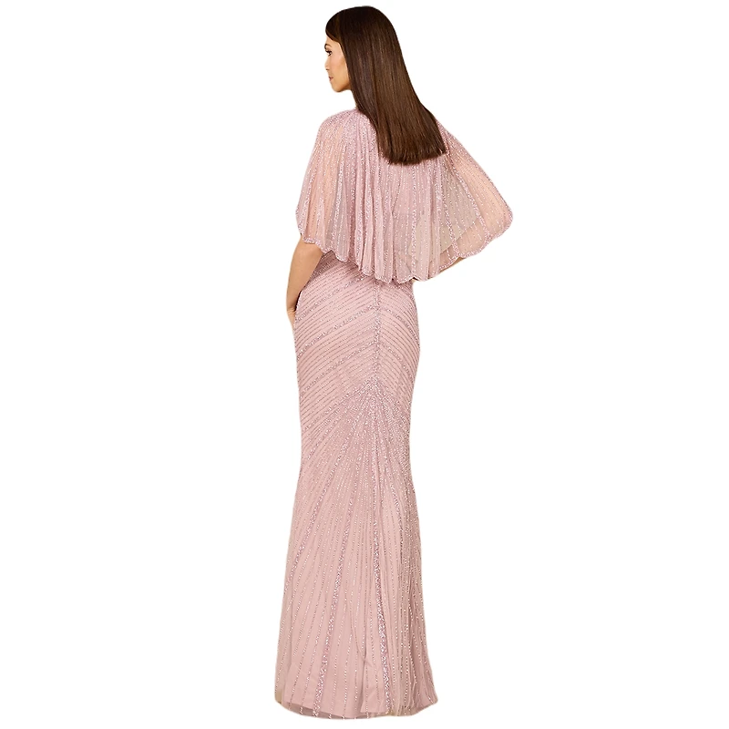 Lara Women's Cape Sleeve Beaded Gown