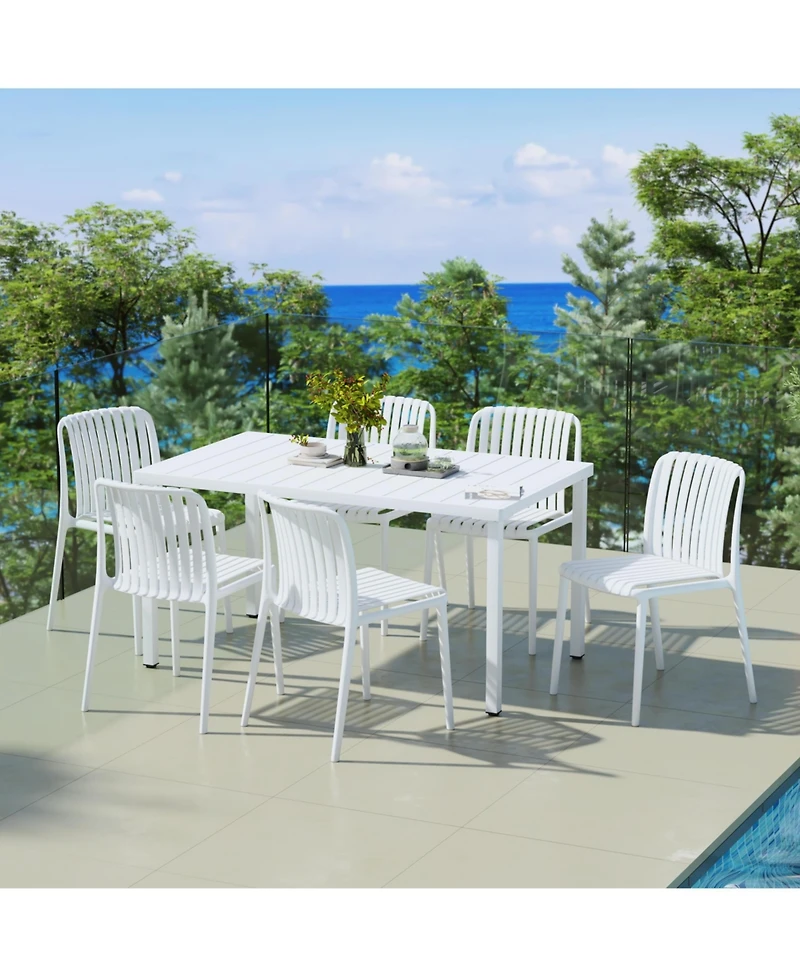 7-Piece Outdoor Patio Dining Table Set With Stackable Patio Chairs