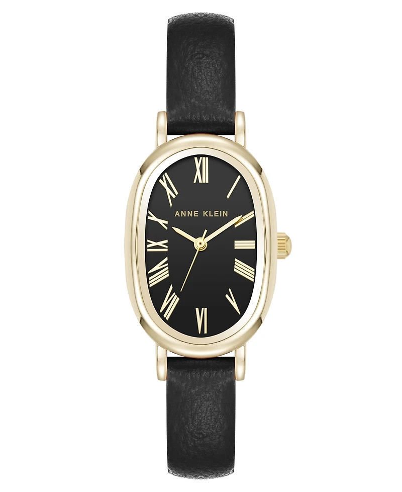 Anne Klein Women's Quartz Oval Polyurethane Leather and Gold-Tone Metal Alloy Watch