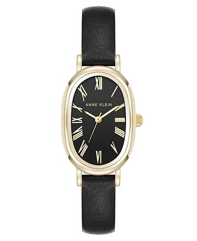 Anne Klein Women's Quartz Oval Polyurethane Leather and Gold-Tone Metal Alloy Watch