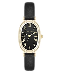 Anne Klein Women's Quartz Oval Polyurethane Leather and Gold-Tone Metal Alloy Watch
