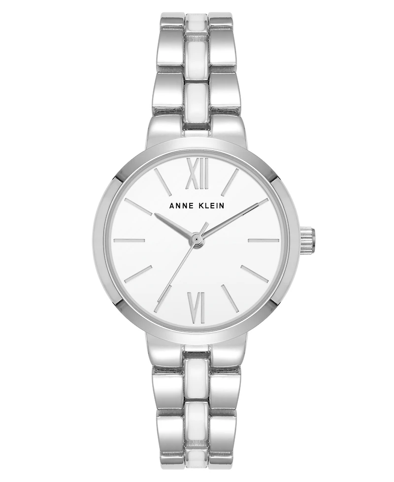 Anne Klein Women's Quartz Modern White Enamel and Silver-Tone Metal Alloy Watch, 30mm
