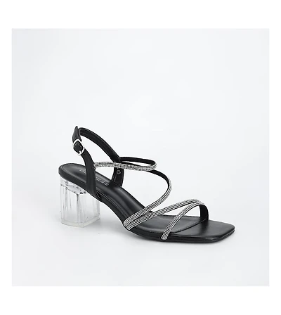 Hera Rhinestone Strappy Clear Heel Sandals