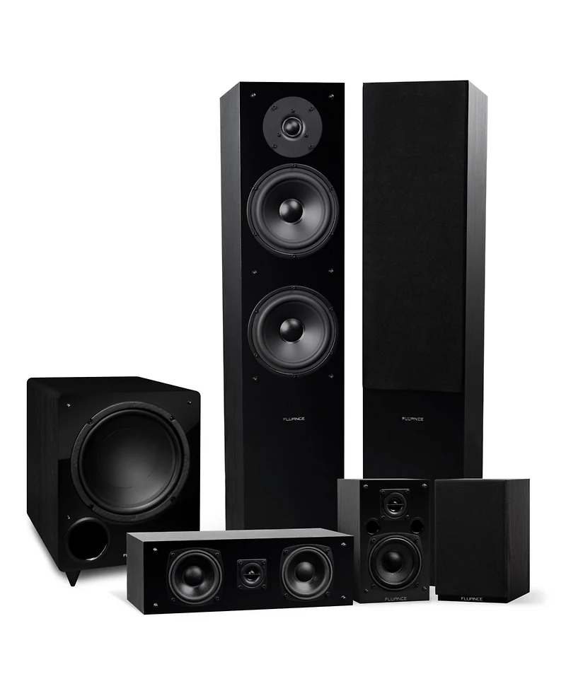 Fluance Elite High Definition Surround Sound Home Theater 5.1 Channel Speaker System including Three-way Floorstanding, Center Channel, Rear