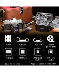 Magnasonic All-In-One 24MP Film Scanner with Large 5" Display & Hdmi, Long Tray 35mm Slide Film Holders, Converts 35mm/126/110/Super 8 Film & 135