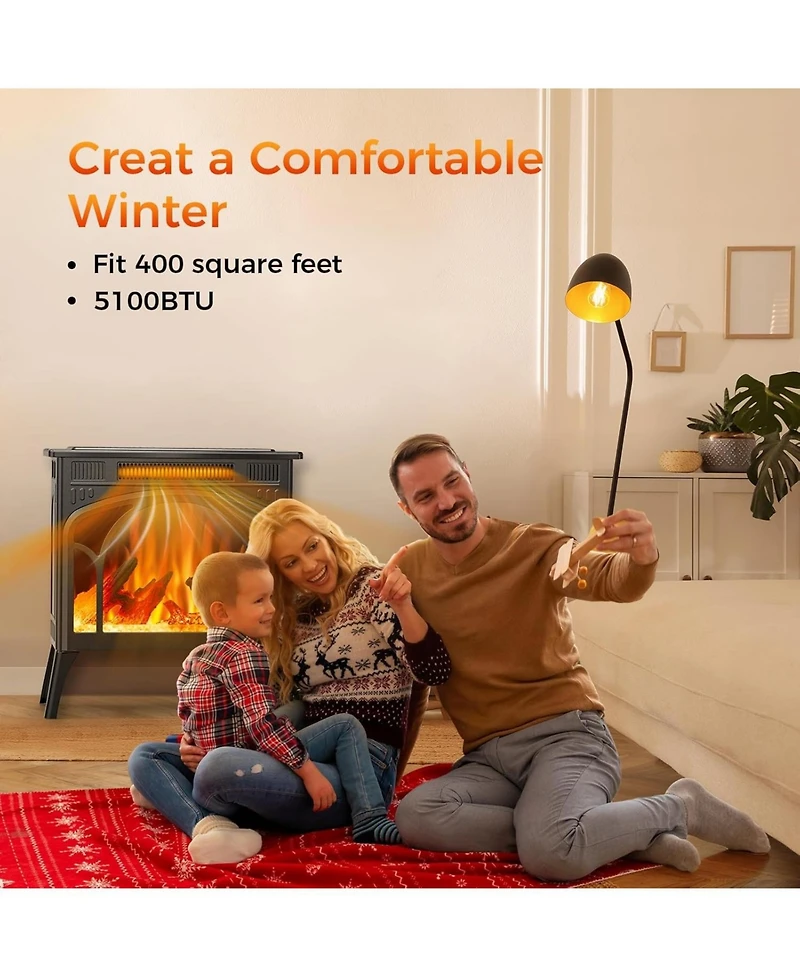 Cowsar Realistic Flame Electric Fireplace Stove, 500/1500W Freestanding Fireplace Heater with Remote Control and Timer, Adjustable Fireplace Stove Fla