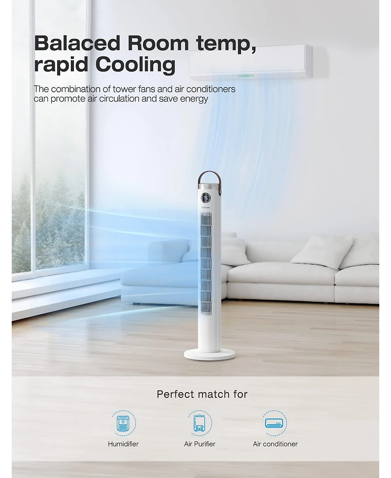Ltmate Global Inc. Tower Fan with Remote, 46 Inch Oscillating Fan with 24-Hour Timer, Quiet Floor Fan with 3 Modes & 3 Speeds Settings, Sleep Light Of