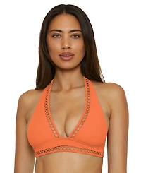 Becca Women's Modern Edge Rib-Knit Halter Bikini Top