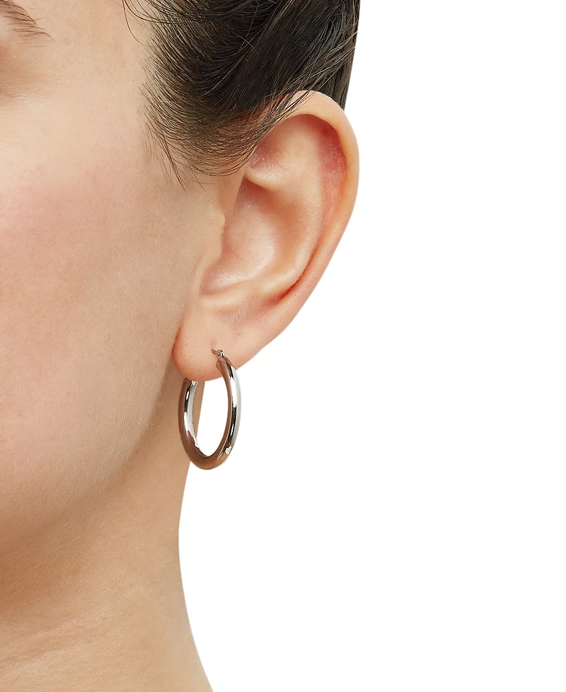 Italian Gold Polished Tube Small Hoop Earrings in 14k White Gold, 1"