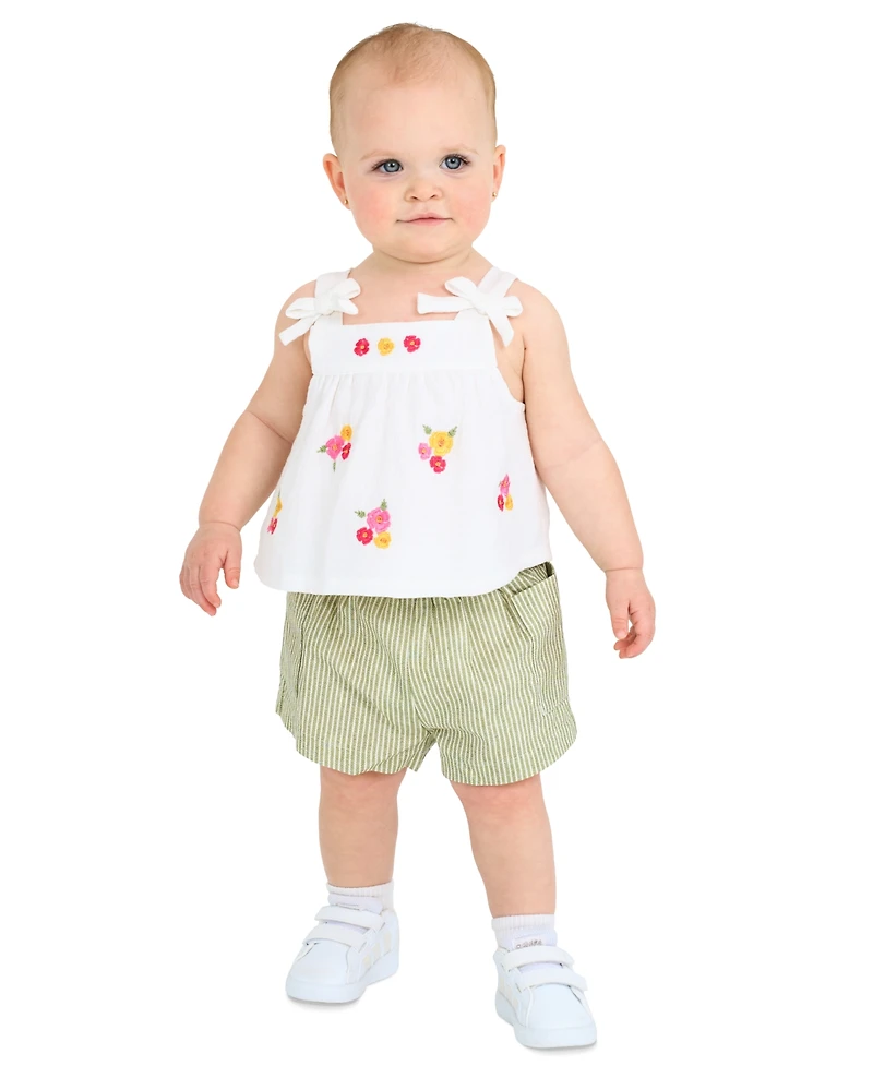 Rare Editions Baby Girls Embroidered Top & Shorts, 2 Piece Set