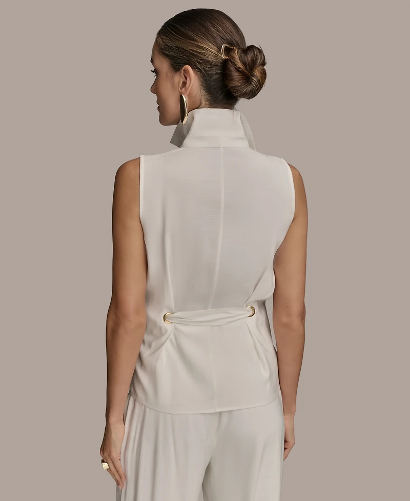 Donna Karan New York Women's Sleeveless Tie-Front Collared Shirt