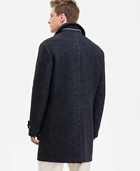 Tommy Hilfiger Men's Classic-Fit Navy Herringbone Wool Blend Overcoat