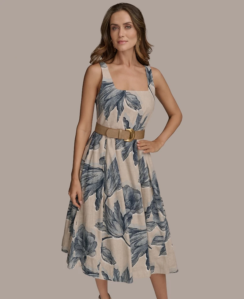 Donna Karan New York Women's Sleeveless Linen-Blend Belted Dress