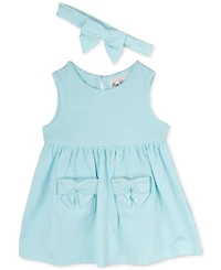 Rare Editions Baby Girls Tank Dress with Pockets & Headband, 2 Piece Set