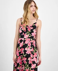 Anne Klein Women's Printed Satin Tiered Cowlneck Maxi Dress