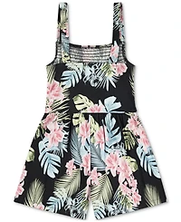 Hurley Big Girls Smocked-Bodice Floral-Print Romper