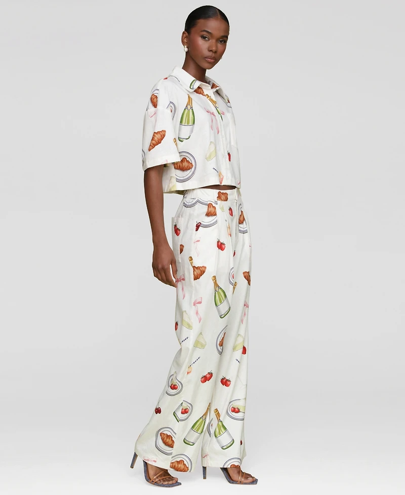 Avec Les Filles Women's Printed Button-Front Camp Shirt