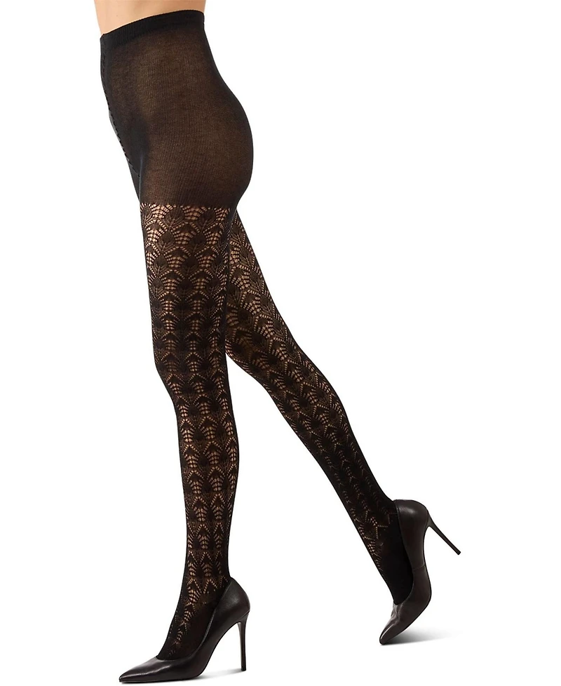 MeMoi Women's Textured Cotton Rich inverted Crochet Fashion Tights MTF08952