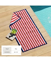 Linery & Co. Oversized Cotton Stripe Border Beach Towel