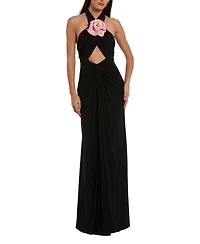 Mac Duggal Women's Jersey Crossover Halter Neck Gown With 3D Flower