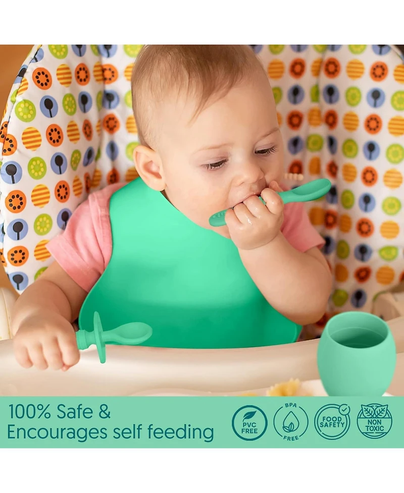 Sperric Toddler Silicone Feeding Set Led Weaning Utensils, Silicone Bibs Feeding Cups Smooth Waterproof Material For Practical Eating